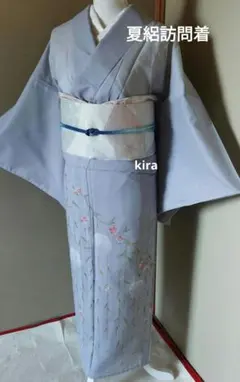 洗える 夏 着物☆絽 訪問着 洗える夏着物（絽・付け下げ訪問着） Lフリーサイズ 黒色地に花柄