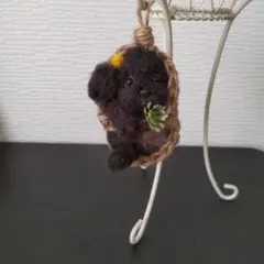 羊毛フェルト☆麻袋トイプードル黒☆ハンドメイドのサムネイル