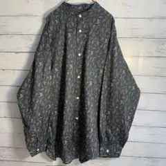 SLICK　ペイズリー柄ノーカラーポリシャツ　大きめ　日本製