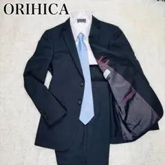 極美品 ORIHICA スーツ Y6 M相当 光沢 ストライプ 裾ダブル仕上げ