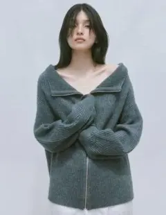 2wayオフショルスキッパージップニット　グレー