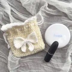 鍵編み 巾着 リボン フリル ミニバッグ ポーチ 編み物 韓国 ハンドメイド