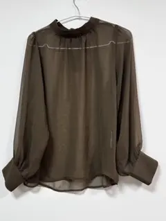 シアーブラウス ブラウン M 長袖 透け感 美品
