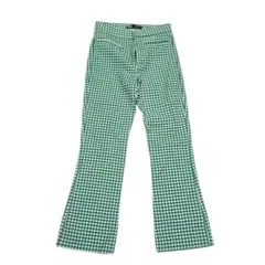 ZARA チェック柄フレアパンツ（XS）グリーン系