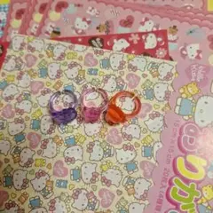 HELLO KITTY リング３個&おりがみ４絵柄10枚セット