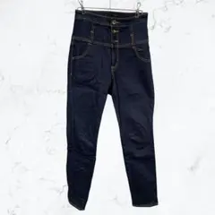 13472 ヘザー ハイウエスト スキニー デニム パンツ S 紺 インディゴ