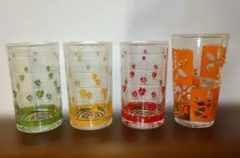 昭和レトロ グラス 4点セット クローバー 花柄