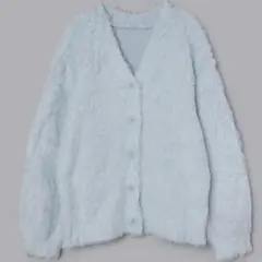 olu. シャギーVネックニットアウター　ブルー カーディガン