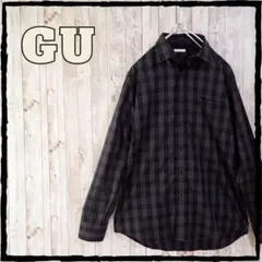 美品 ジーユー GU チェック 柄 シャツ M ブラック 系