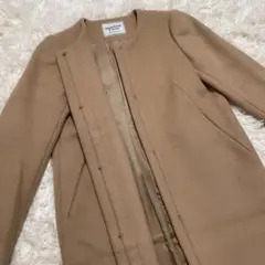 【美品】ドゥーズィエムクラス 日本製ウール ノーカラー コート キャメルブラウン