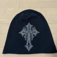 ラインストーン　クロスニット帽　ブラック　ビーニー　韓国　Y2K