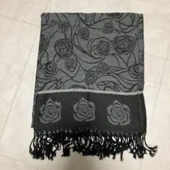 ストール ショール フリンジ付き グレー ローズ柄