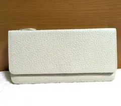【美品】LASIEM 長財布 本革 バイカラー 超薄型 かぶせ蓋式 アイボリー