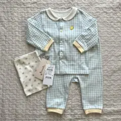 ogabang 水色 ギンガムチェック ベビーパジャマ 75cm