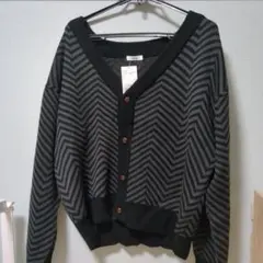 epnok ダークグレー ストライプ カーディガン