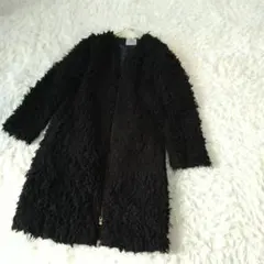 nano＆coのブークレジップコート ノーカラーシャギー ロングコート 　36黒