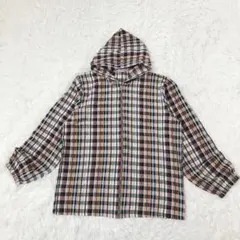 レディースジップアップパーカー　チェック柄　袖ゴム　ライトアウター　綿薄手　ML