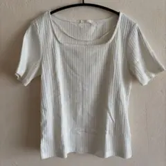 GU リブ編み ホワイト 半袖Tシャツ S