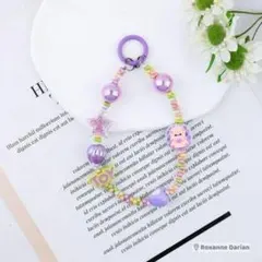 (パープル)スマホ 携帯ストラップ パールチャーム おしゃれ携帯アクセ