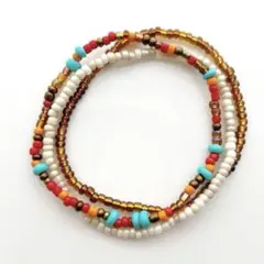 ボヘミアン風 ハンドメイド ビーズブレスレット ブラウン 3点セット カラフル