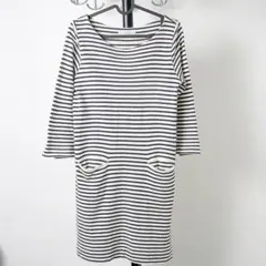 マリンボーダー ワンピース 長袖 ボートネック カットソー素材 ネイビー