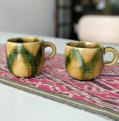 黄瀬戸　ペアデミタスカップ　コーヒーカップ　大小2個セット