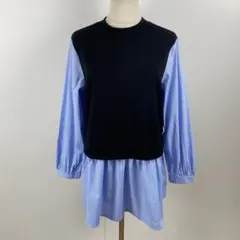 美品 a.v.v アーヴェヴェ ストライプシャツレイヤード風ブラウス トップス