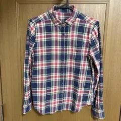 チェック柄　長袖シャツ　ネイビー　トップス　カジュアル　秋服　レディース