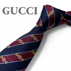 GUCCI ネクタイ シルク ホースビット ストライプ ネイビー ボルドー