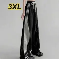 人気 ワイドジャガーパンツ 3XL ブラック ラインパンツ ゆったり 大サイズ