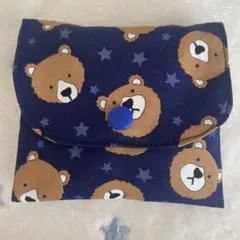 ハンドメイド マルチポーチ ミニポーチ 《3》くま柄ネイビー