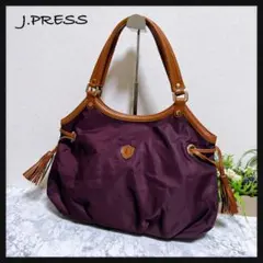 極美品【J.PRESS ジェイプレス】トートバッグ ナイロン×レザー タッセル
