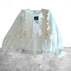 未新品 RENE DERHY ニットドッキングブラウス フリル M アイボリー