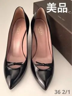 ★ 美品 Gucci  ハイヒール パンプス エナメル パテント 黒 リボン