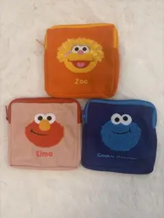 セサミストリート　もこもこポーチ　3個セット