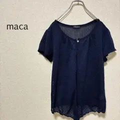 b0532【マーカ】サマーニット 半袖 Ｌ 透かし編み きれいめカジュアル