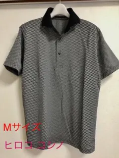 新品【コシノヒロコ】ポロシャツ 台襟付き 格子柄.黒地 Mサイズのサムネイル