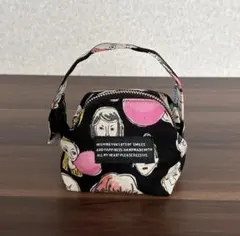 ふんわり　ミニポーチ　フェイス　ハンドメイド　黒