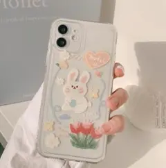 ☆新作☆iPhone14ProMaxケース　ウサギ　花柄　かわいい　カラフル