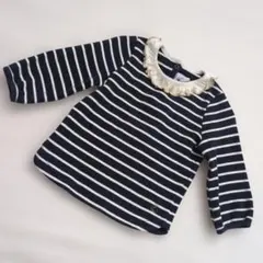 PETITBATEAU　フリル襟ボーダー長袖カットソー　12m74