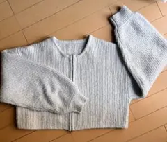 グレー リブ編み クロップドカーディガン