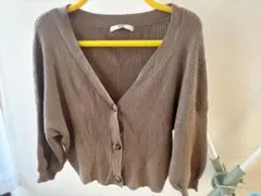 GRL グレイル Vネック リブニットカーディガン ブラウン