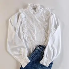used レトロ 白 フリル ブラウス 古着 ヴィンテージ vintage