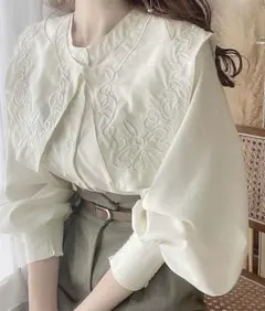 【classicalelf】取り外し可！3wayコード刺繍ビッグカラーブラウス