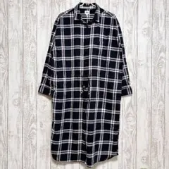 ユニクロ フランネルチェックシャツワンピース M ブラック ネルシャツ ロング丈