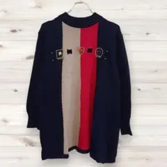 O0952【ヴィンテージ】長袖セーター（M）プルオーバー 刺繍 ウール 日本製