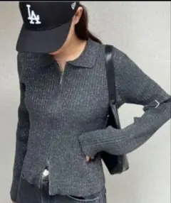 y/m by ラメ 襟付き ニット カーディガン ジップアップ トップス イム