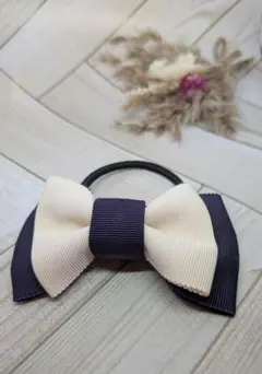 【ハンドメイド】リボンヘアゴム (濃紫)