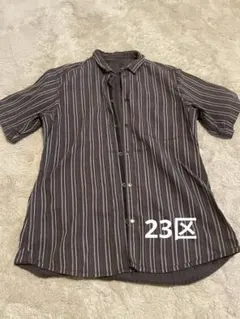 23区 半袖シャツ ストライプ グレー 麻 リネン混