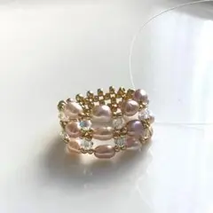 no.865 ビーズの指輪 ビーズリング　ハンドメイド
